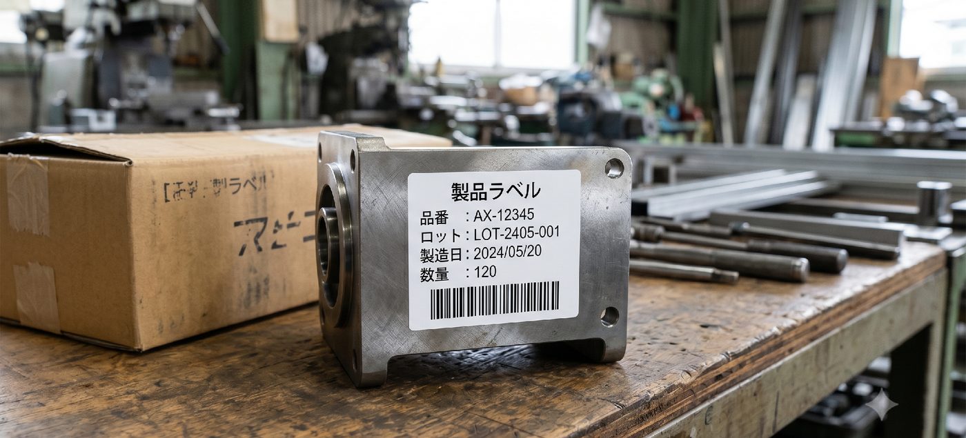 工場の機械加工部品に貼られた製品ラベルを読み取る例