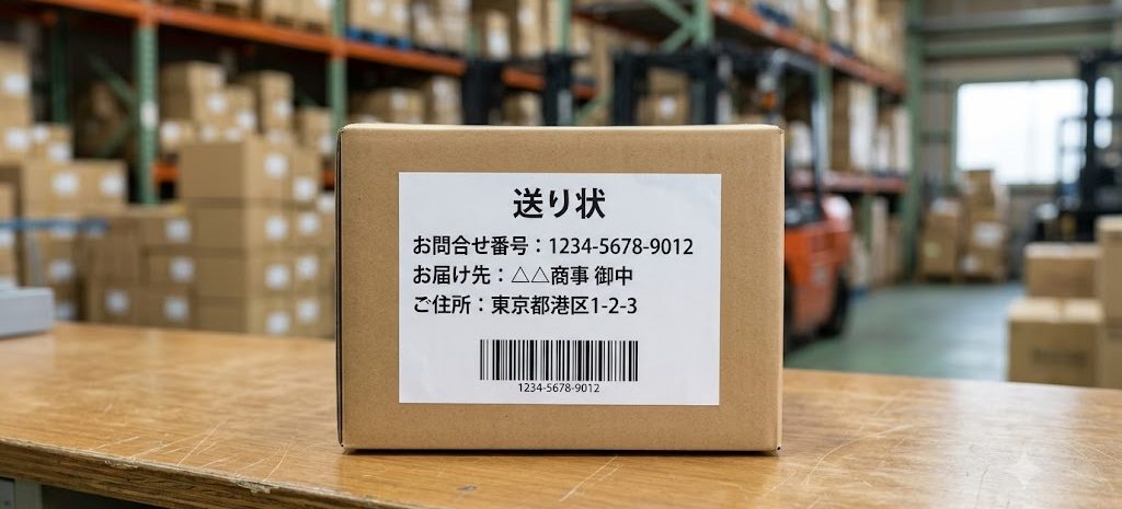 物流の段ボール箱に貼られた送り状を読み取る例
